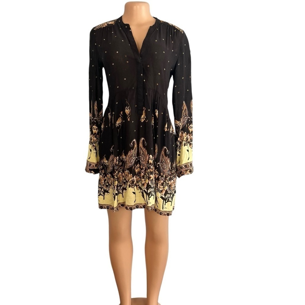 Free People Sierra Valley Printed Shirtdress Black & Cream